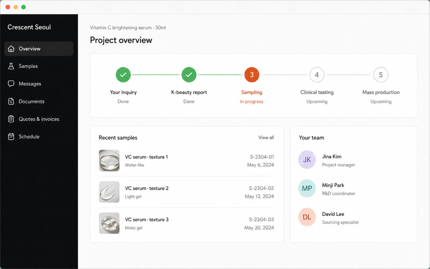 Crescent Seoul workroom — project overview screen
